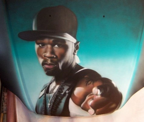 Airbrush sur capot de Vehicule | Yan Pigeon | 50cent airbrush sur carrosserie