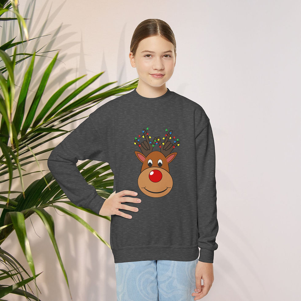 Thumbnail: Rudolph with ASL "I Love You" Antlers | Christmas Lights | Youth Sweatshirt