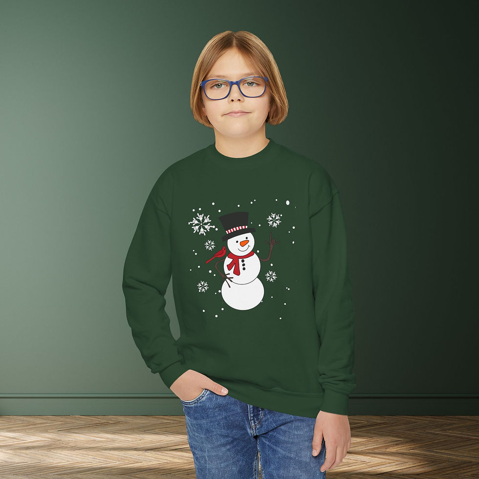 Thumbnail: Snowman with ASL "I Love You" and Cardinal | Snowflakes | Youth Sweatshirt