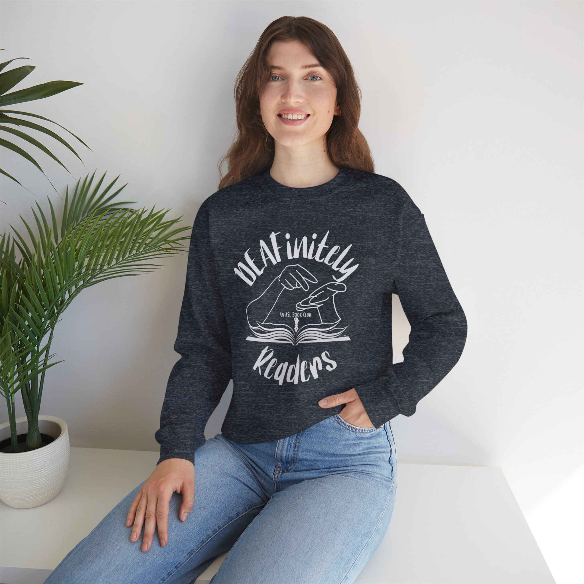 DEAFinitely Readers Book Club | ASL | Read Books | Unisex Crewneck Sweatshirt 