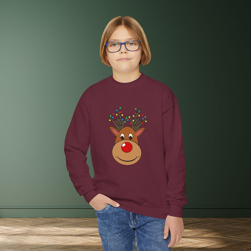 Thumbnail: Rudolph with ASL "I Love You" Antlers | Christmas Lights | Youth Sweatshirt