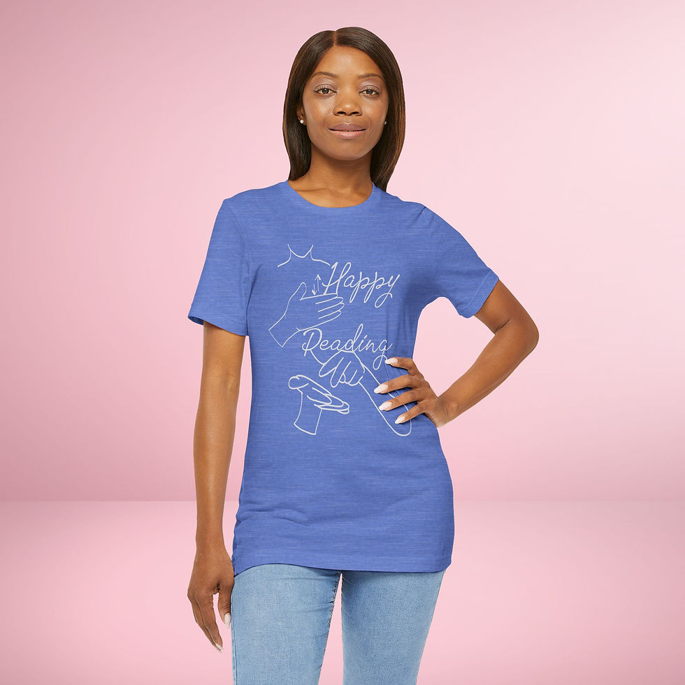 Thumbnail: "Happy Reading" in ASL & English | ASL "I Love You" over Book | Unisex T-Shirt