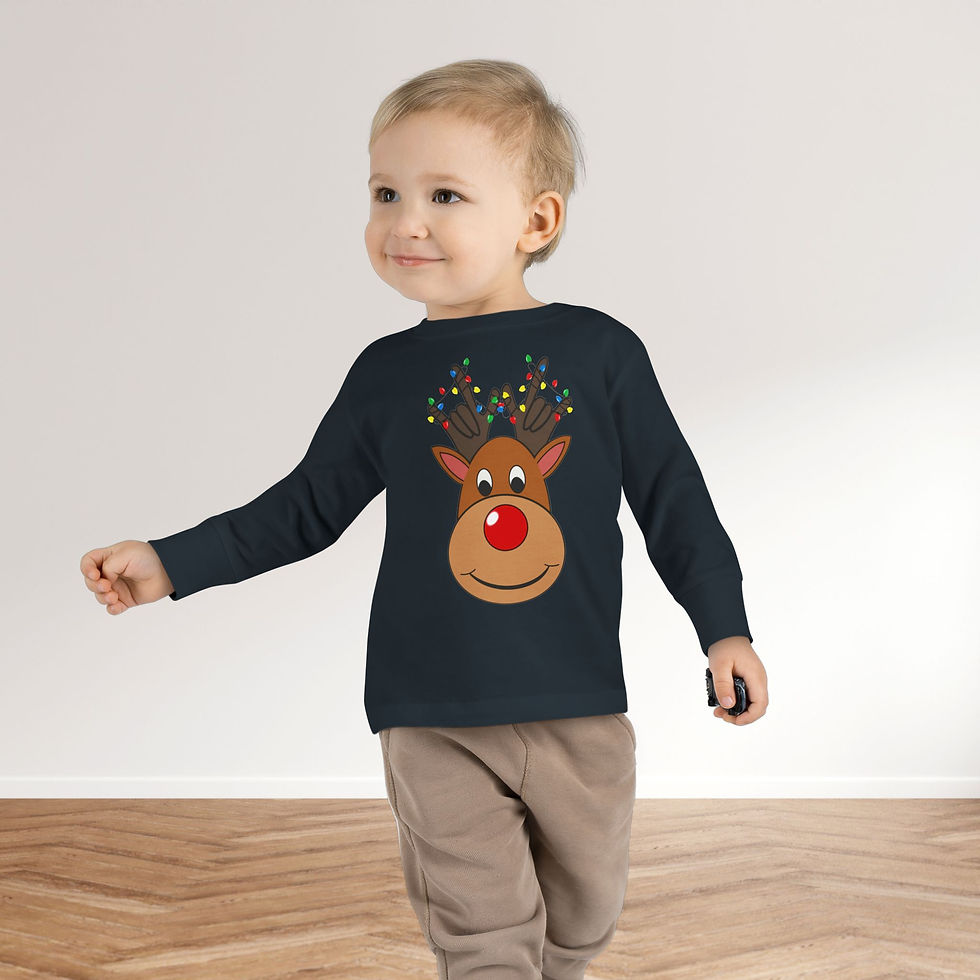Thumbnail: Rudolph with ASL "I Love You" Antlers | Christmas Lights | Toddler Long Sleeve