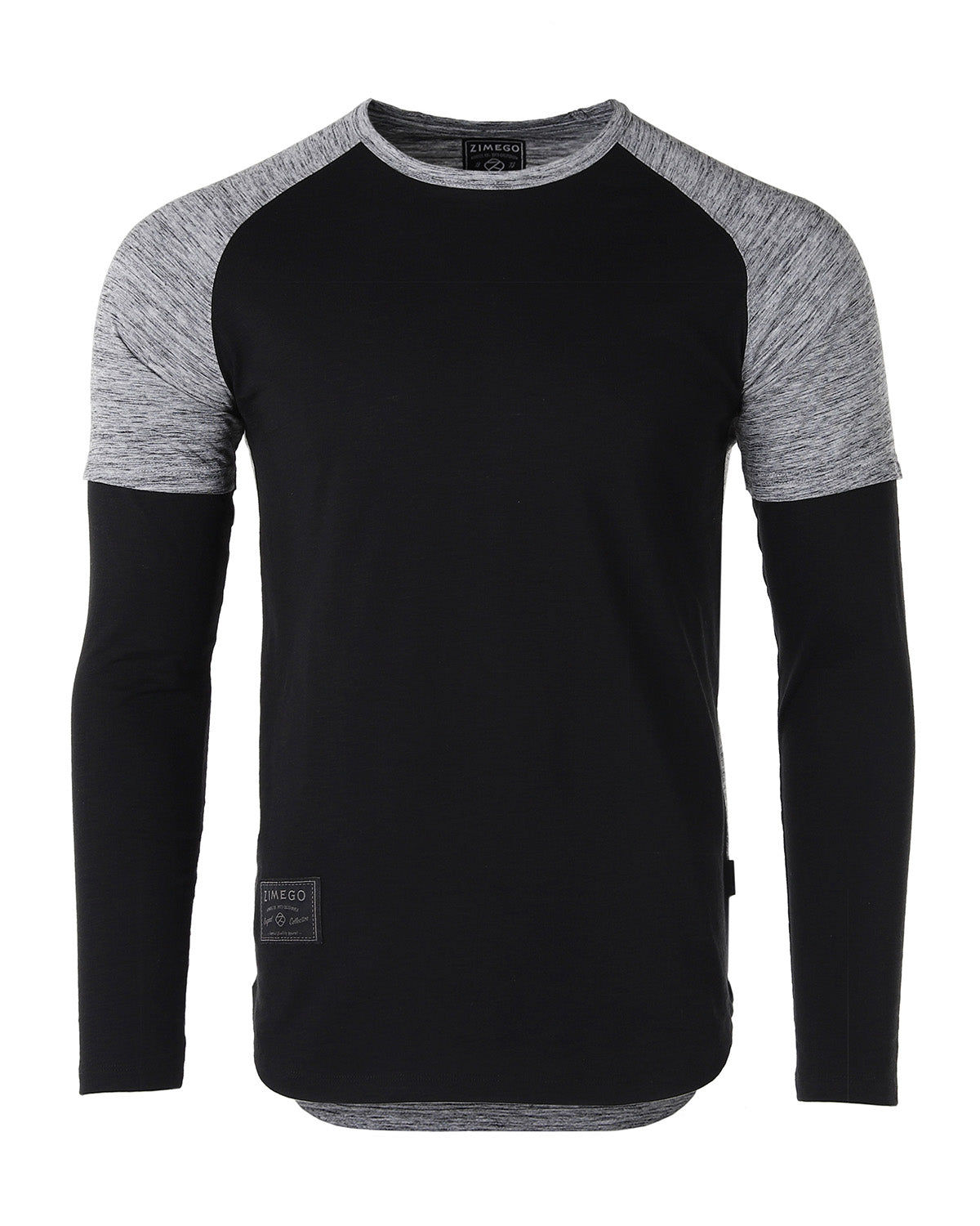 ZIMEGO Men's Twofer Color Block Long Sleeve Curved Hemline Athletic Hiphop Shirt