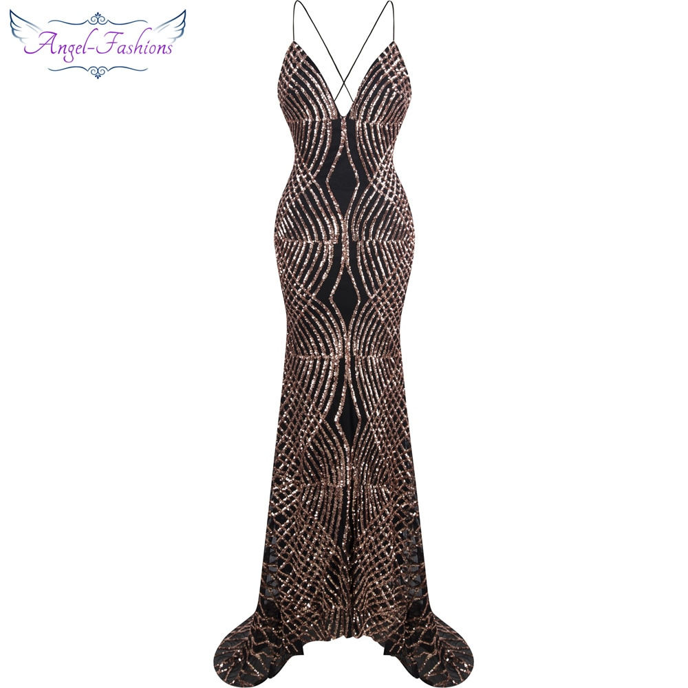 Vestido De Noiva Spaghetti Strap Sequin Court Mermaid Long Evening Dress Black