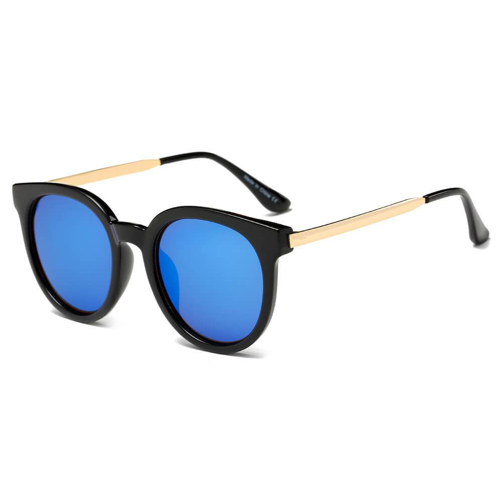 FINDLAY | CD07 - Women's Retro Mirrored Lens Horned Rim Round Sunglasses