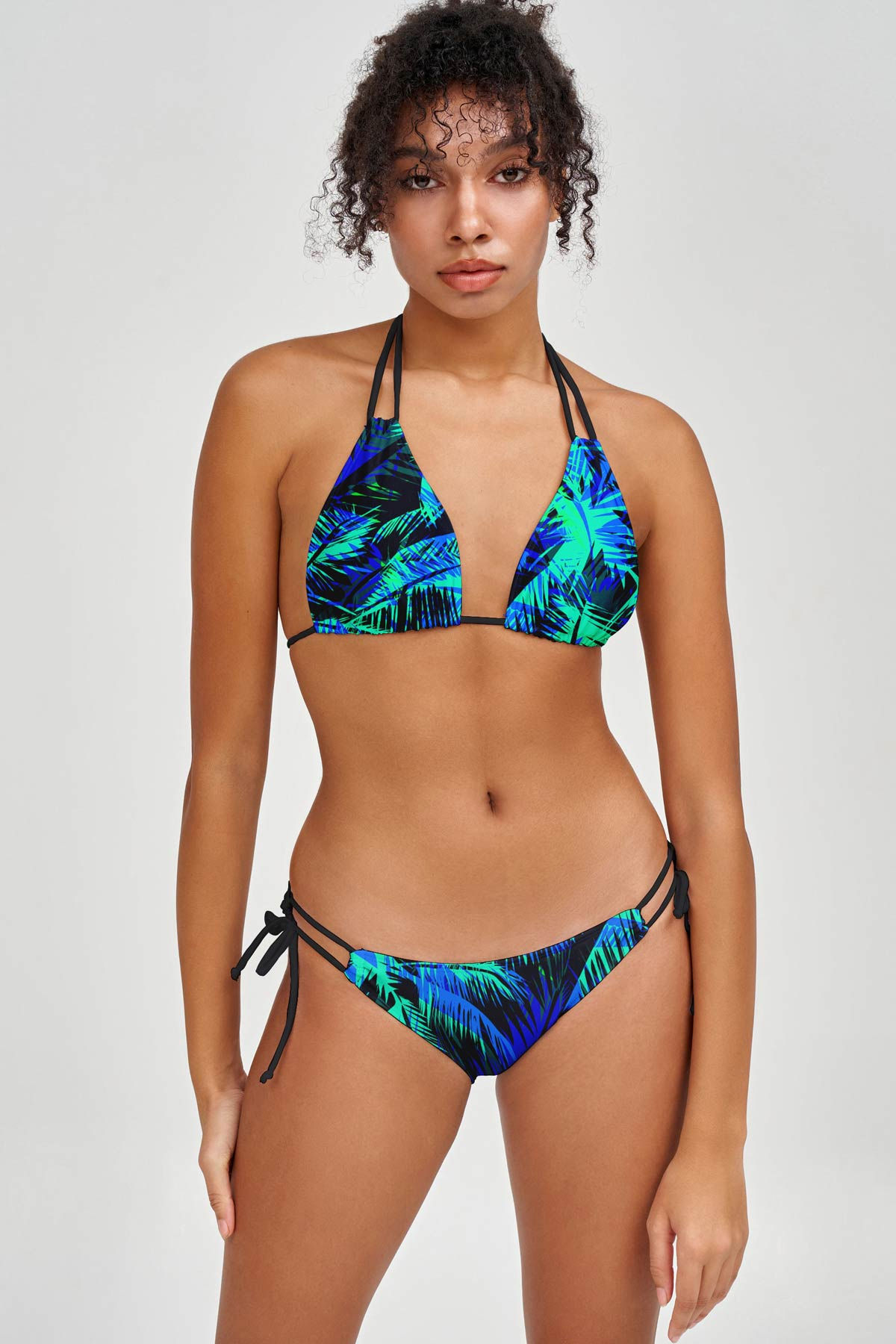 Electric Jungle Sara Navy Green Strappy Triangle Bikini Top - Women