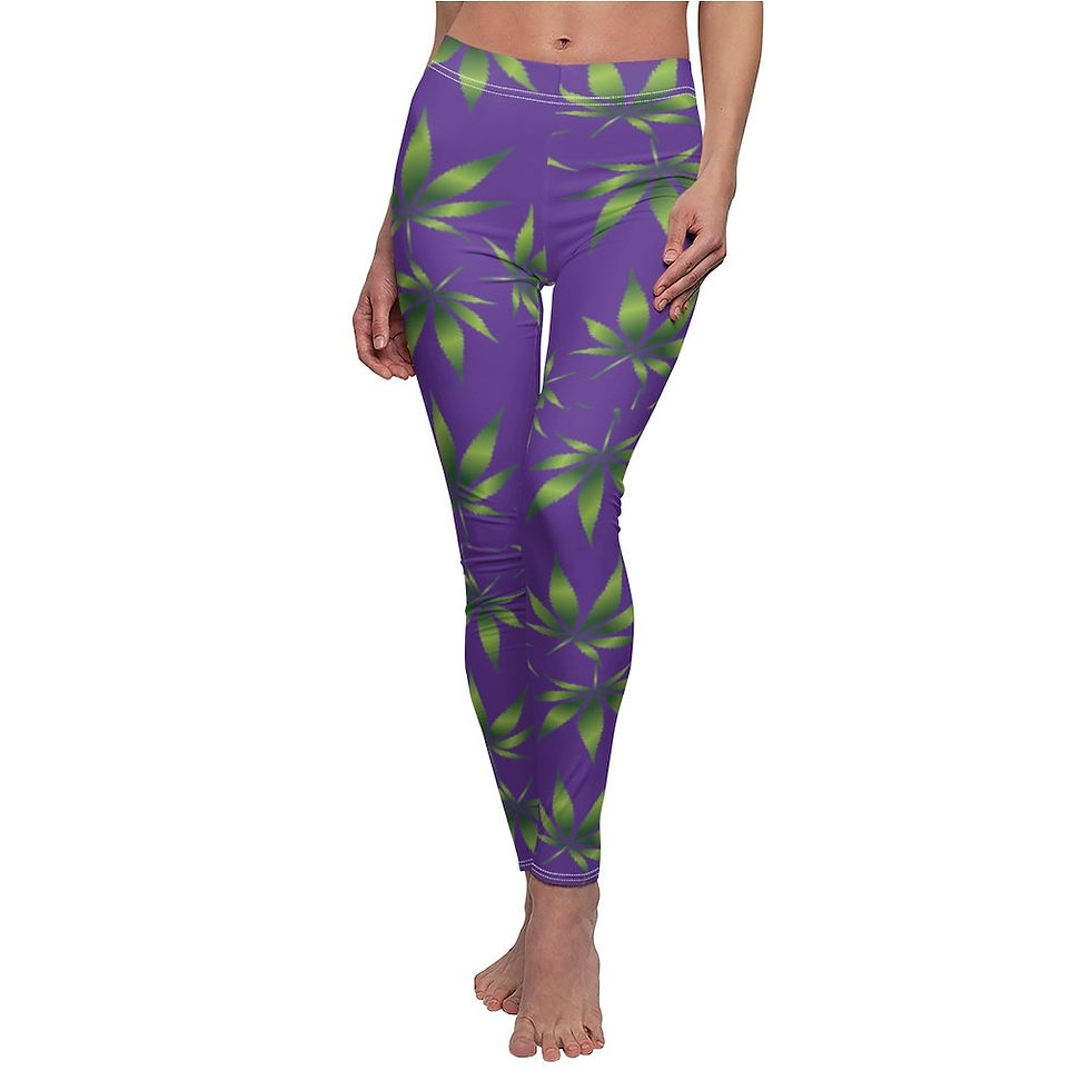 Thumbnail: Marijuana Print Casual Leggings - Purple
