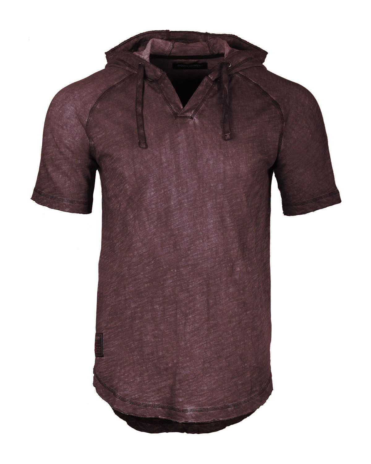 ZIMEGO Short Sleeve Vintage Garment Dyed Hooded Raglan Henley - MAROON
