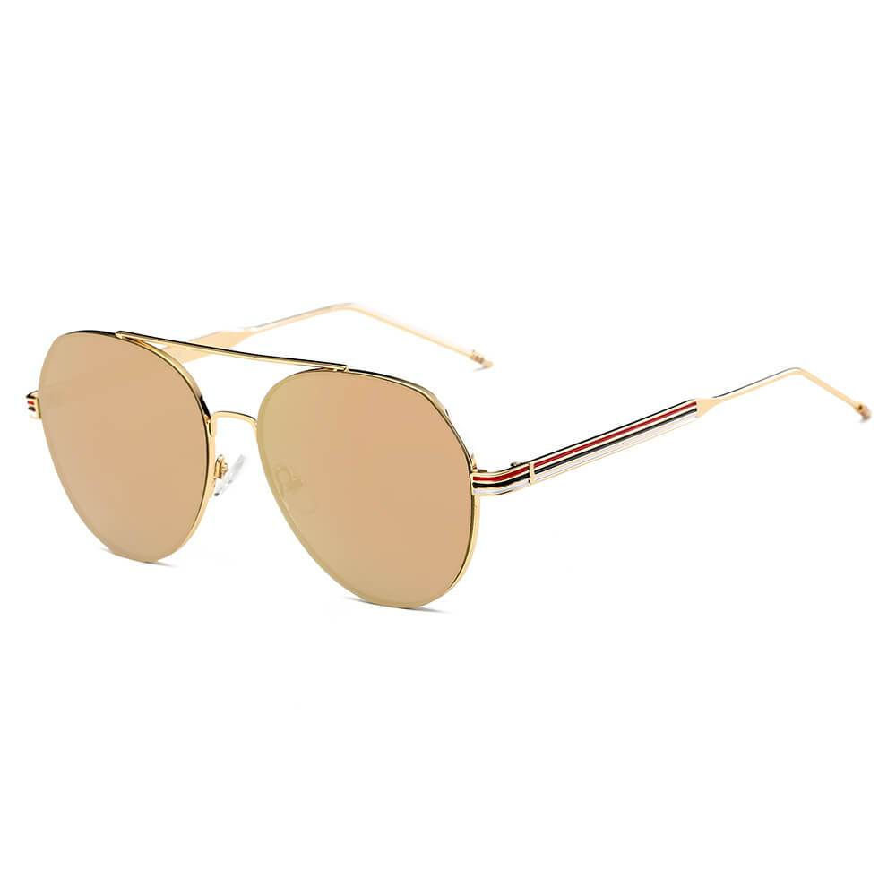 ERIE | S2006 - Modern Teardrop Aviator Flat Mirrored Flat Lens Sunglasses