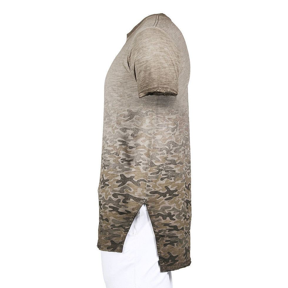 Miniatura: Men's Short Sleeve Camouflage Longline Side Slit Oil Wash T-Shirts BROWN