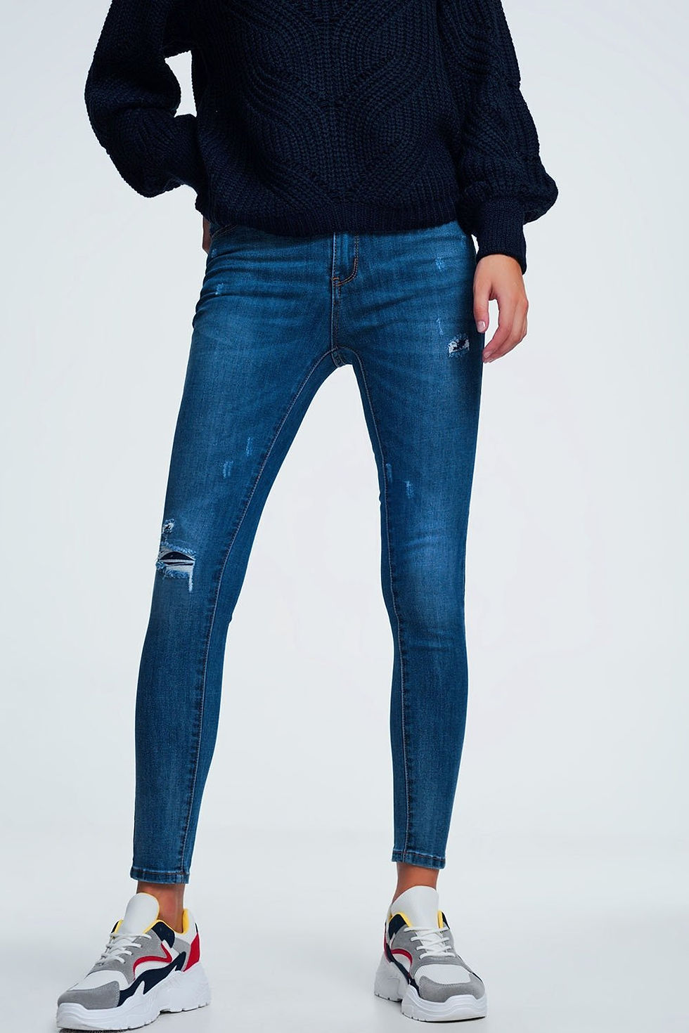 Miniatura: Blue Distressed Mid Wash Jeans