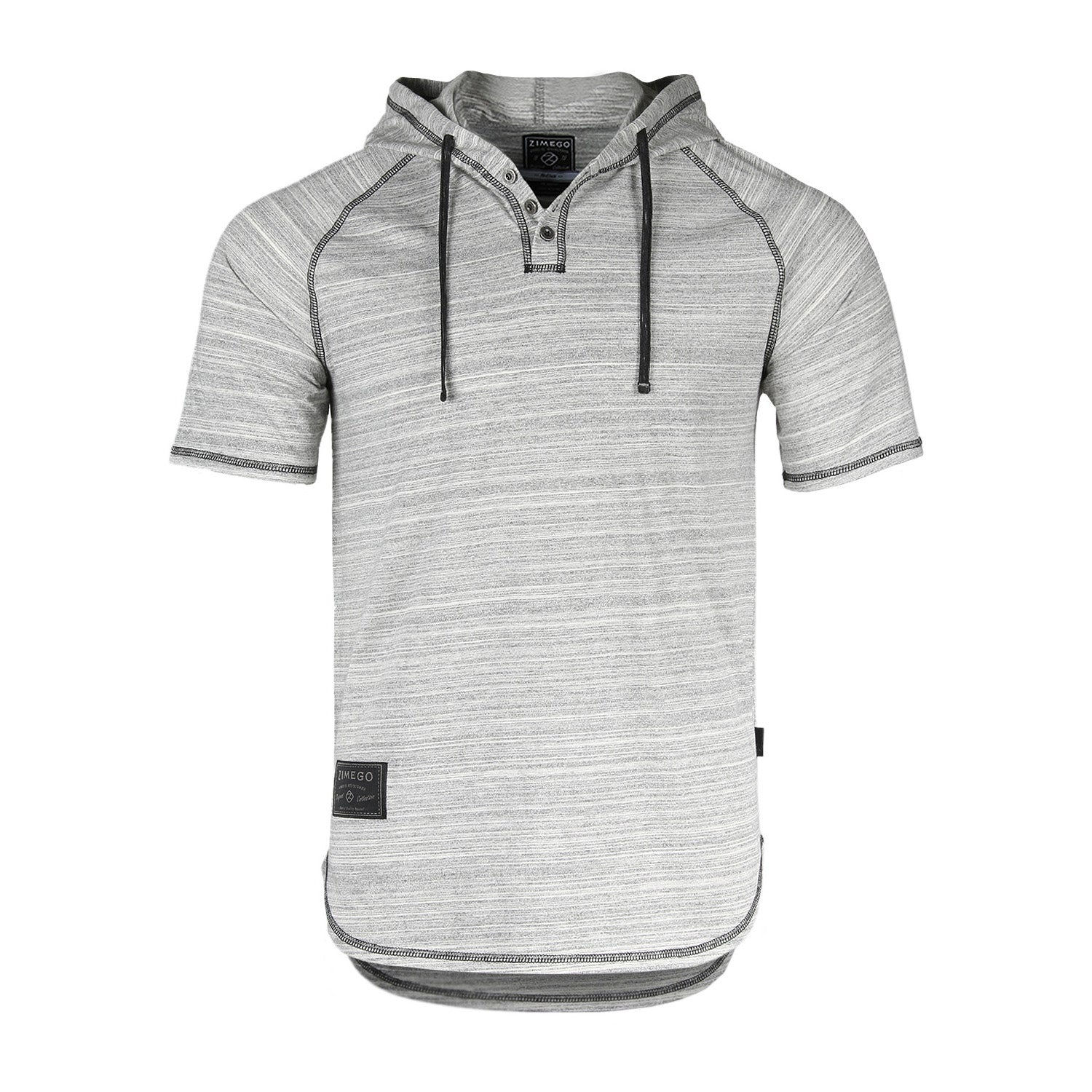 ZIMEGO Short Sleeve Raglan Henley Hoodie Round Bottom Semi Longline T-Shirt