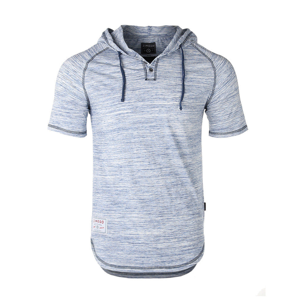 ZIMEGO Short Sleeve Raglan Henley Hoodie Round Bottom Semi Longline T-Shirt