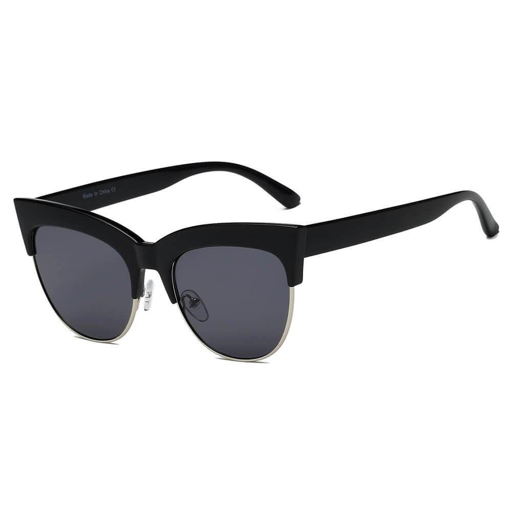 HENRIETTA | S2062 - Women Half Frame Round Cat Eye Sunglasses