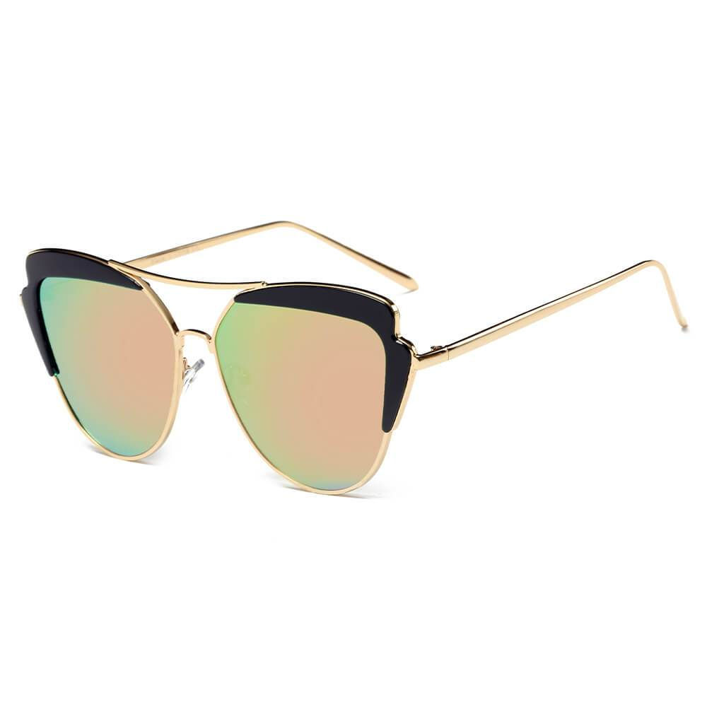 GALVESTON | CD11 - Women's Brow Bar Mirrored Lens Cat Eye Sunglasses