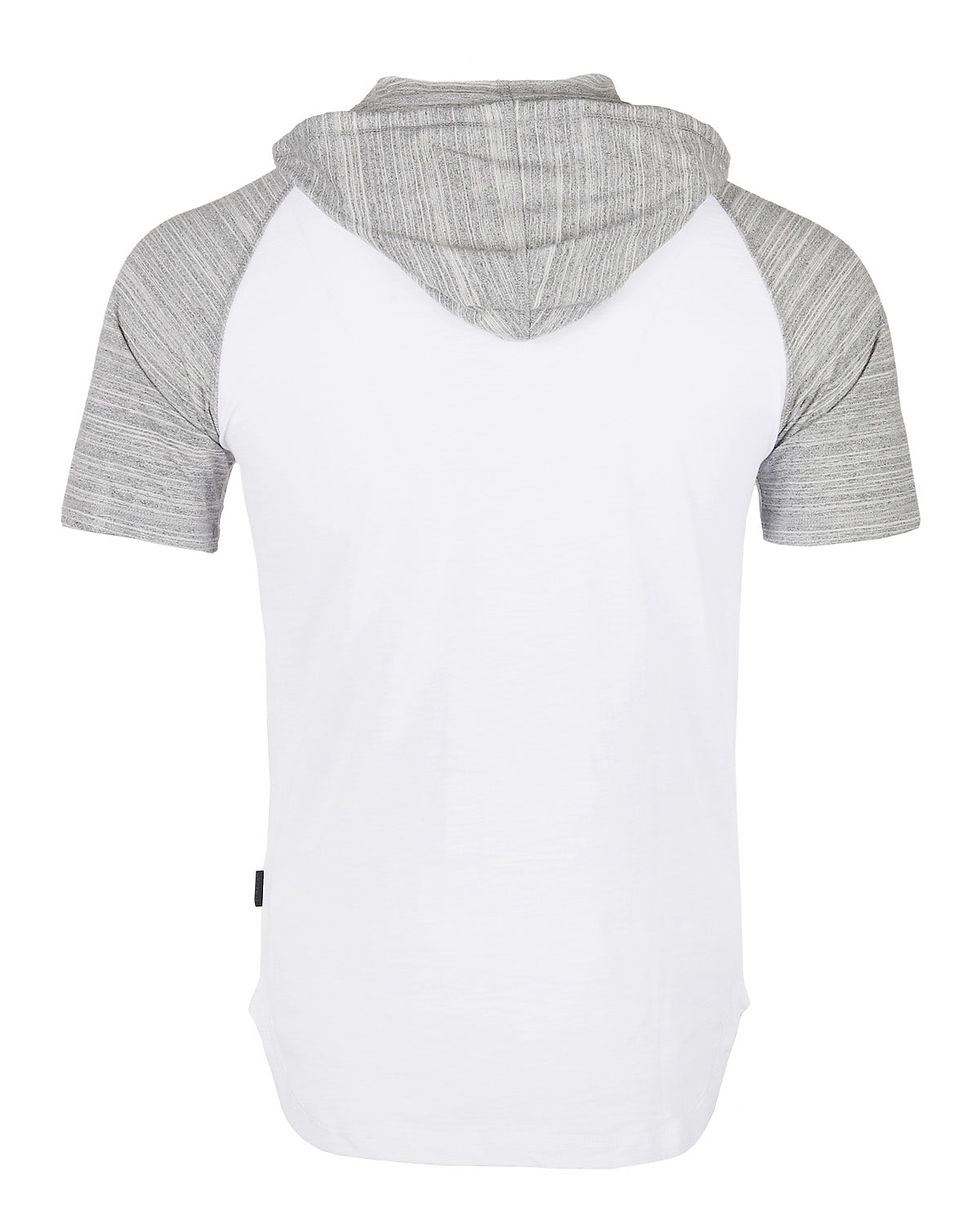 Miniatura: ZIMEGO Men's Short Sleeve Raglan Hoodie Round Bottom Semi Longline T-Shirt