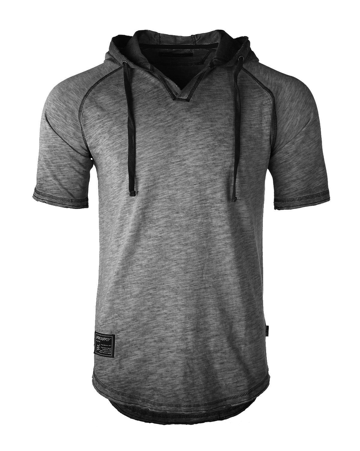 ZIMEGO Short Sleeve Vintage Garment Dyed Hooded Raglan Henley - CHARCOAL