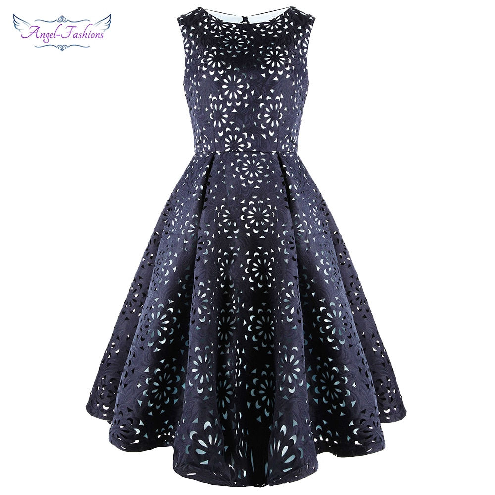 Floral A-Line Cut Out Short Elegant Cocktail Dresses Blue 489