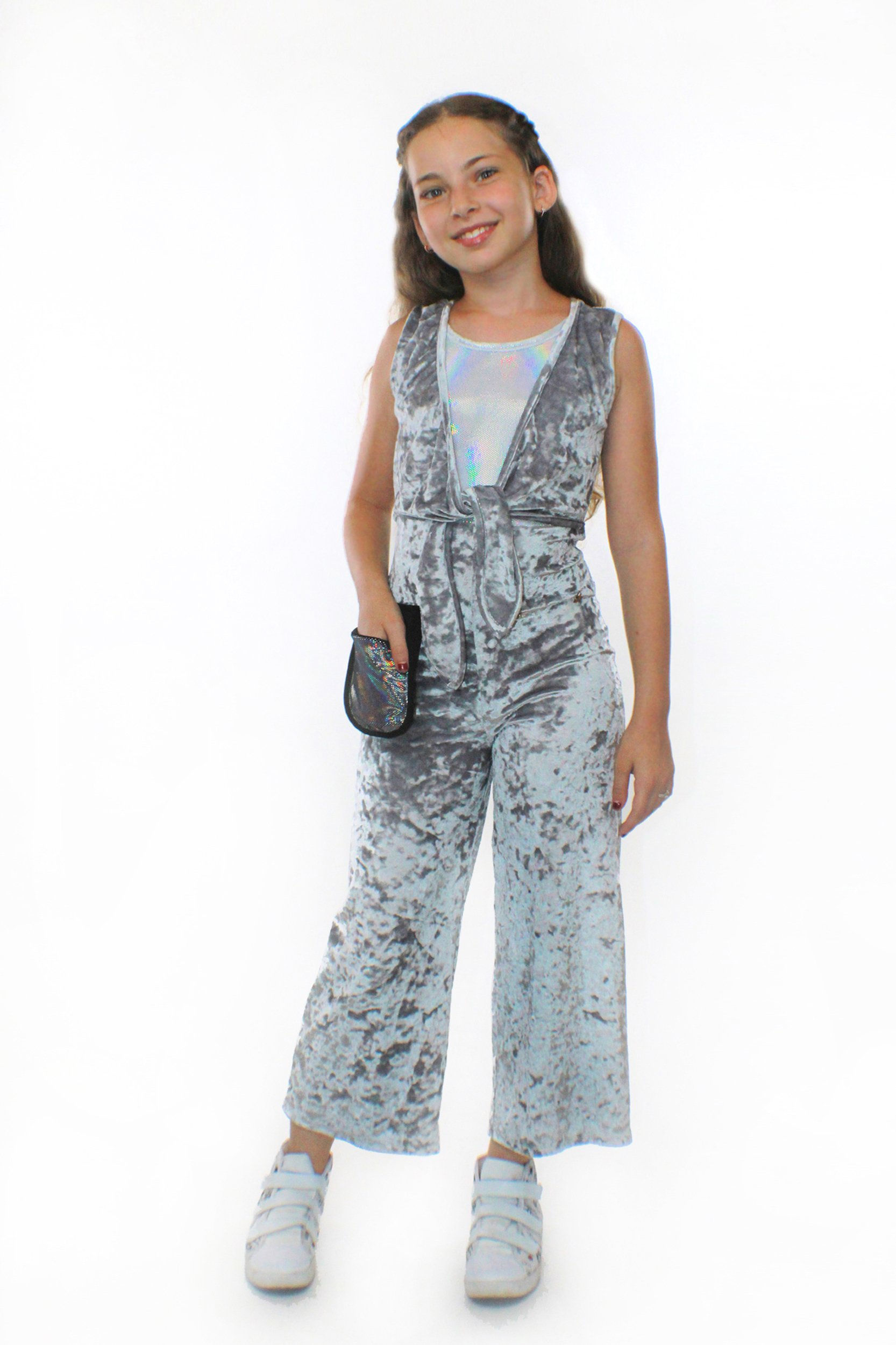 COCO With Pocketwist™ – Silver Crushed Velvet Jumpsuit