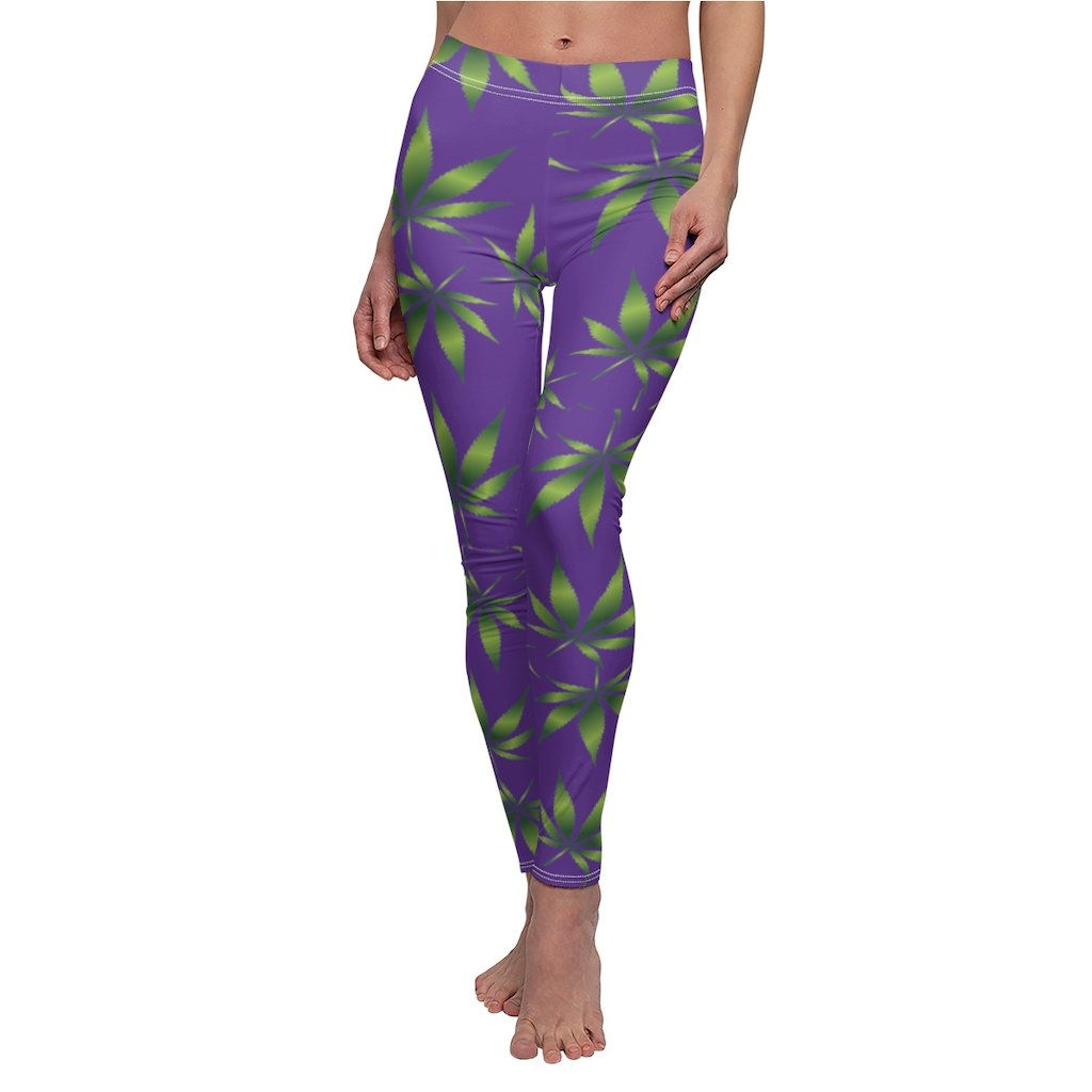 Marijuana Print Casual Leggings - Purple