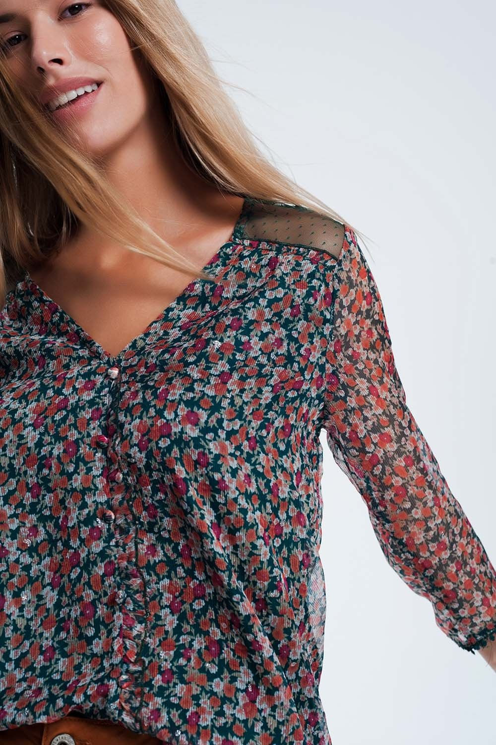 Green Shirt With Floral Print