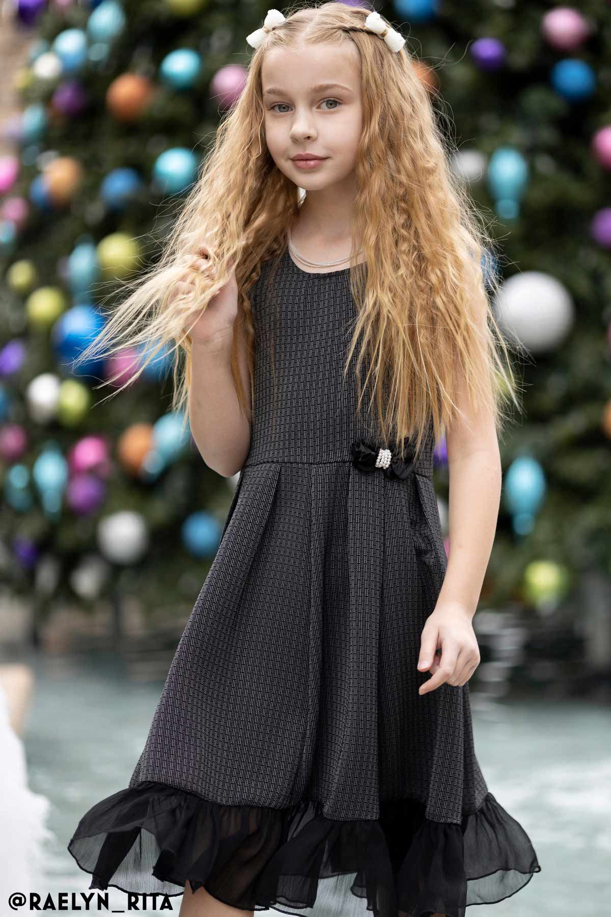 Gray Fit & Flare Ruffled Hem Chic Holiday Party Christmas Dress - Girls