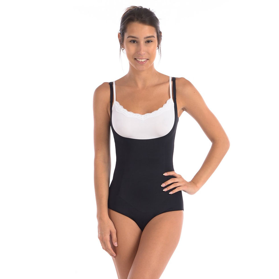 Thumbnail: Wear Your Own Bra Bodysuit Shaper With Targeted Double Front Panel Black
