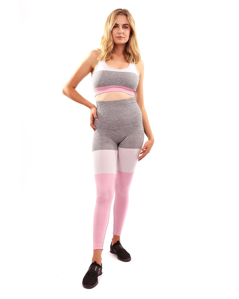Miniatura: Graca Seamless Leggings & Sports Bra Set - Grey With Pink & White