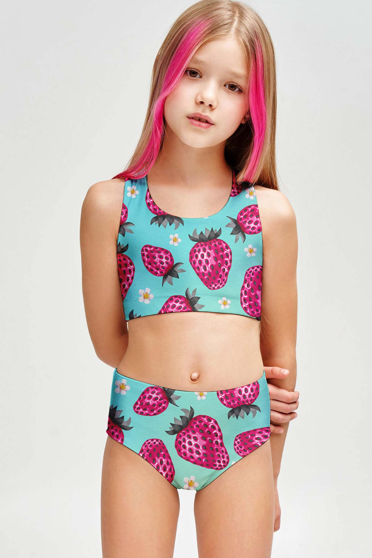 Berry Cute Claire Blue & Pink Sporty Two Piece Swim Bikini Set - Girls