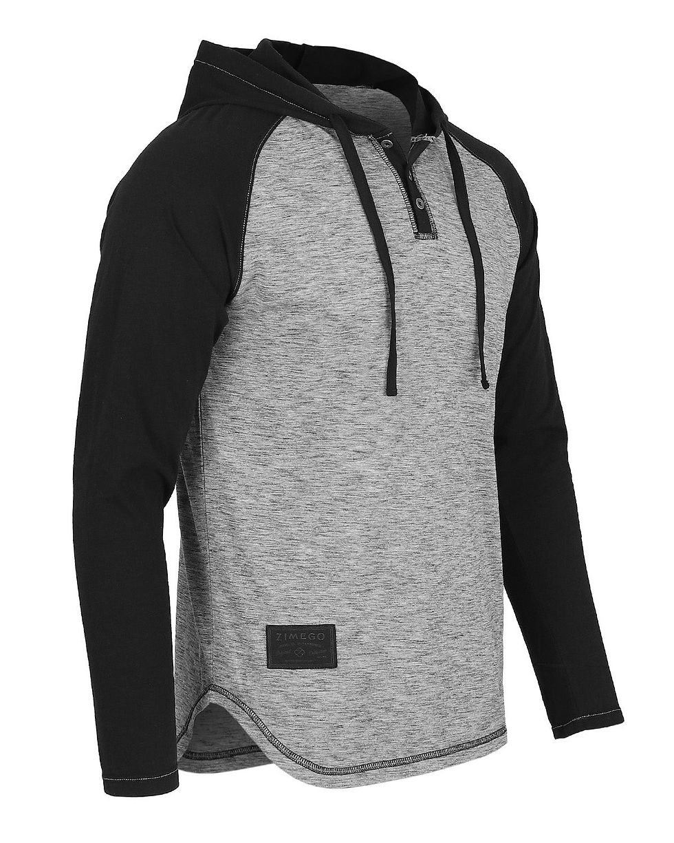Miniatura: ZIMEGO Long Sleeve Raglan Henley Round Bottom Hood T-Shirts