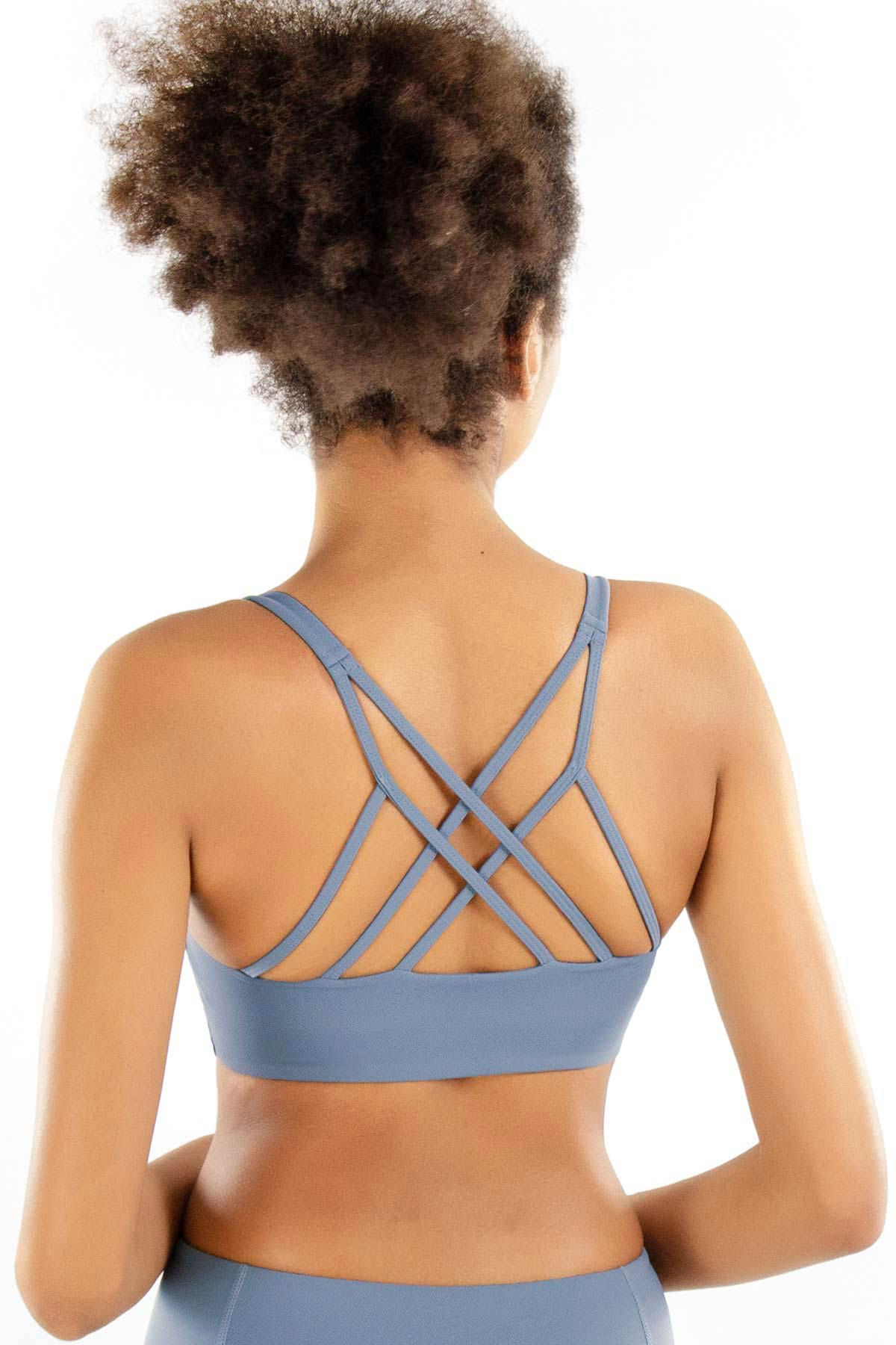 Sky Blue Kelly Strappy Padded Sports Bra - Women