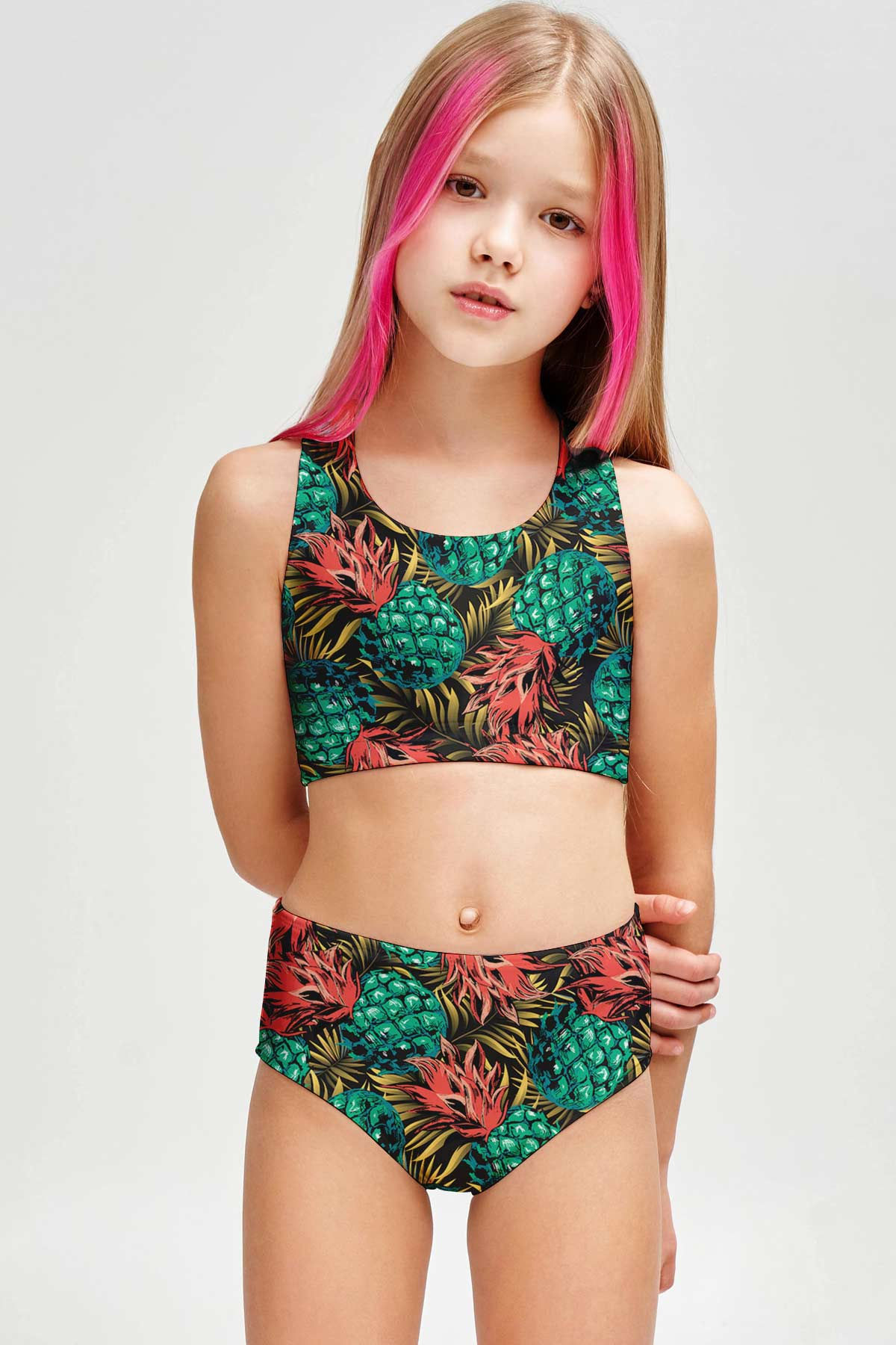 Tropicana Claire Pineapple Sporty Two Piece Swim Bikini Set - Girls