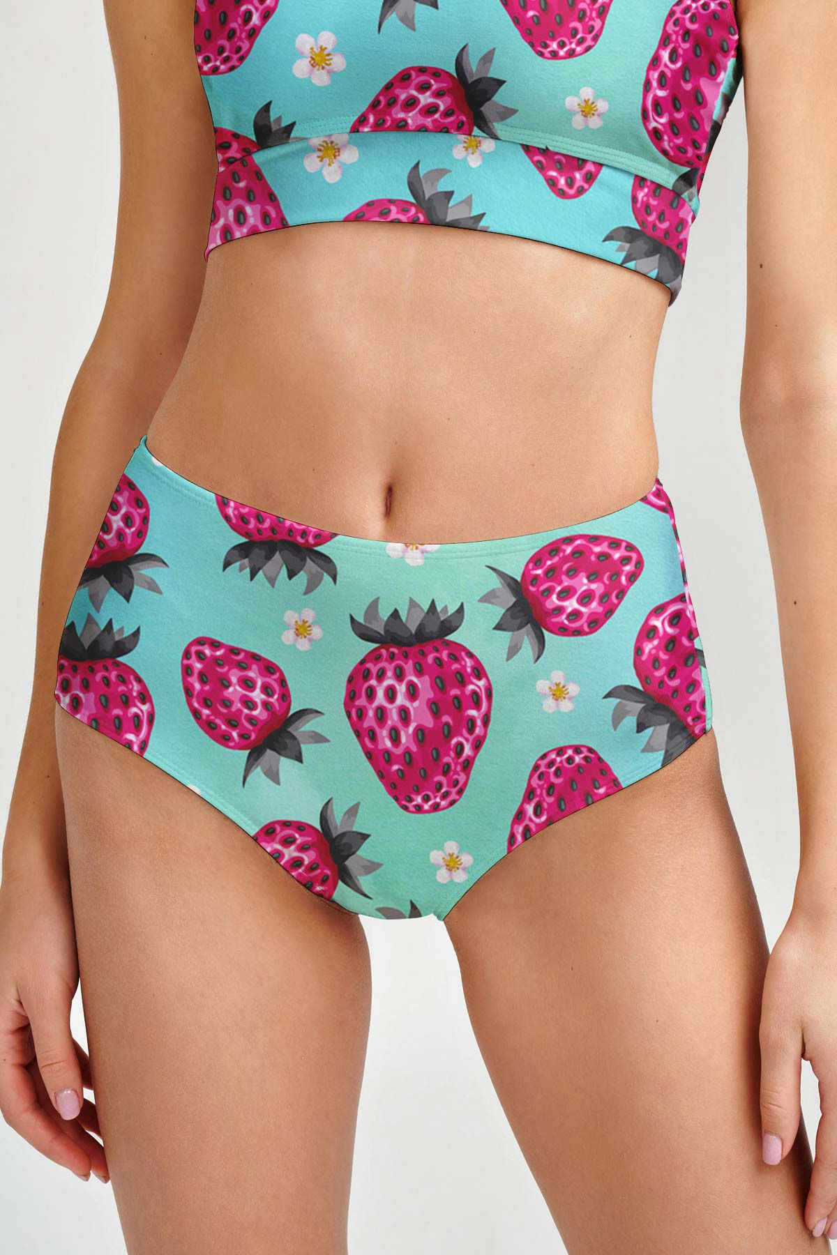 Berry Cute Chloe Blue & Pink High-Waist Hipster Bikini Bottom - Women