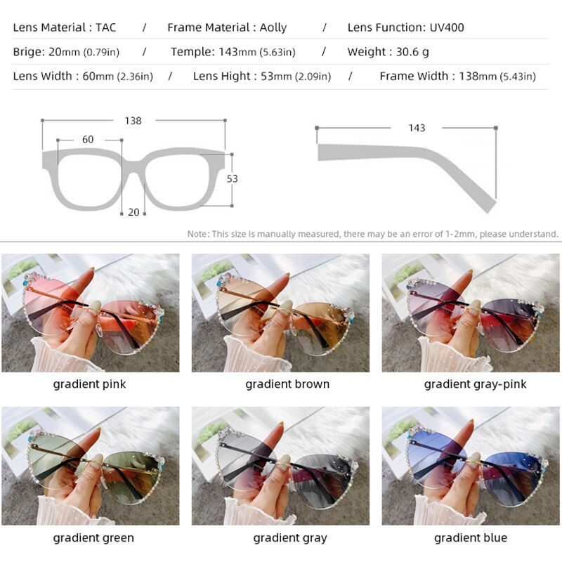 Miniatura: Cat Eye Sunglasses Women Luxury Rimless Rhinestone