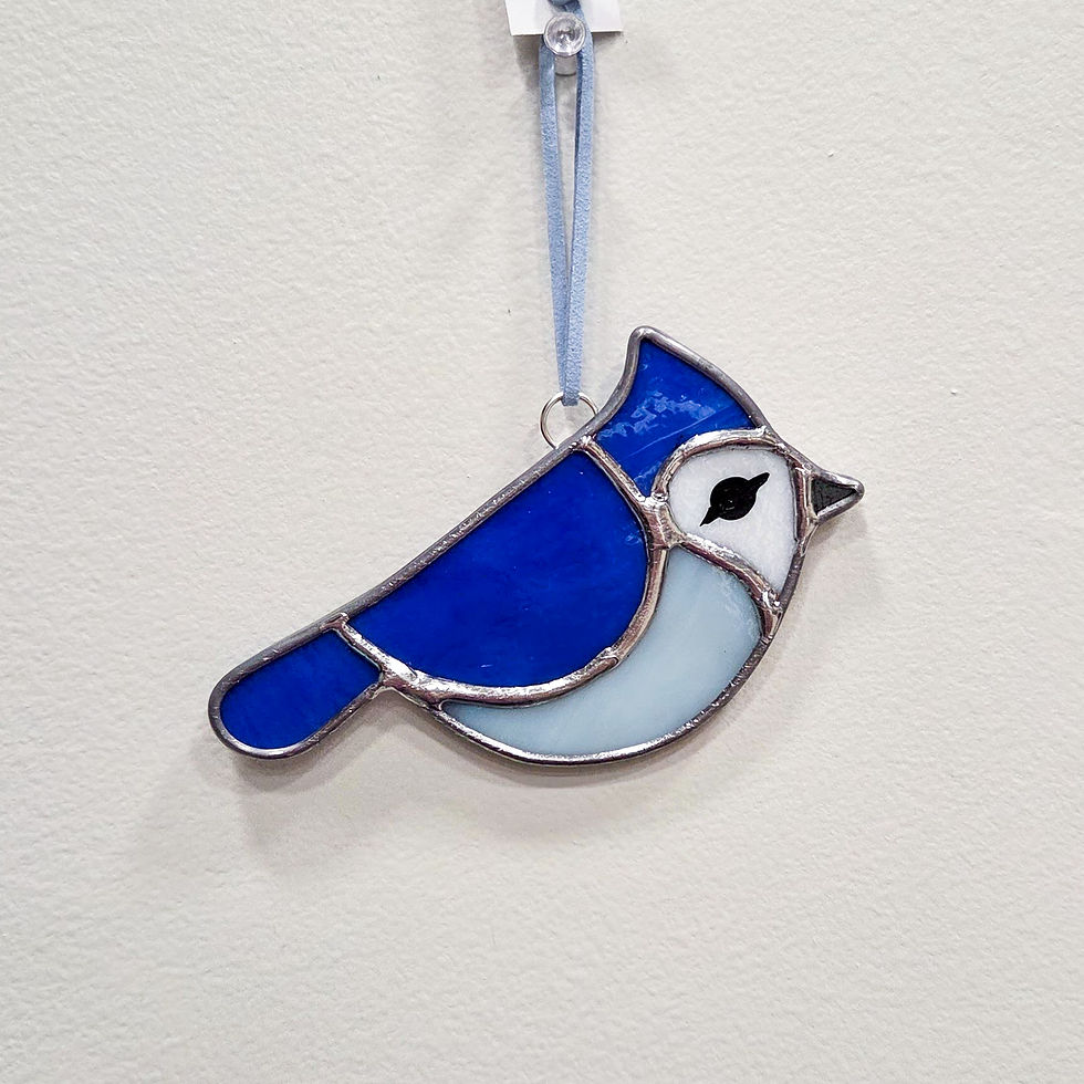 stained glass blue jay, ornament, art, gift