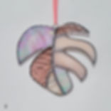 Stained glass monstera leaf in pink hues, tropical, plant life