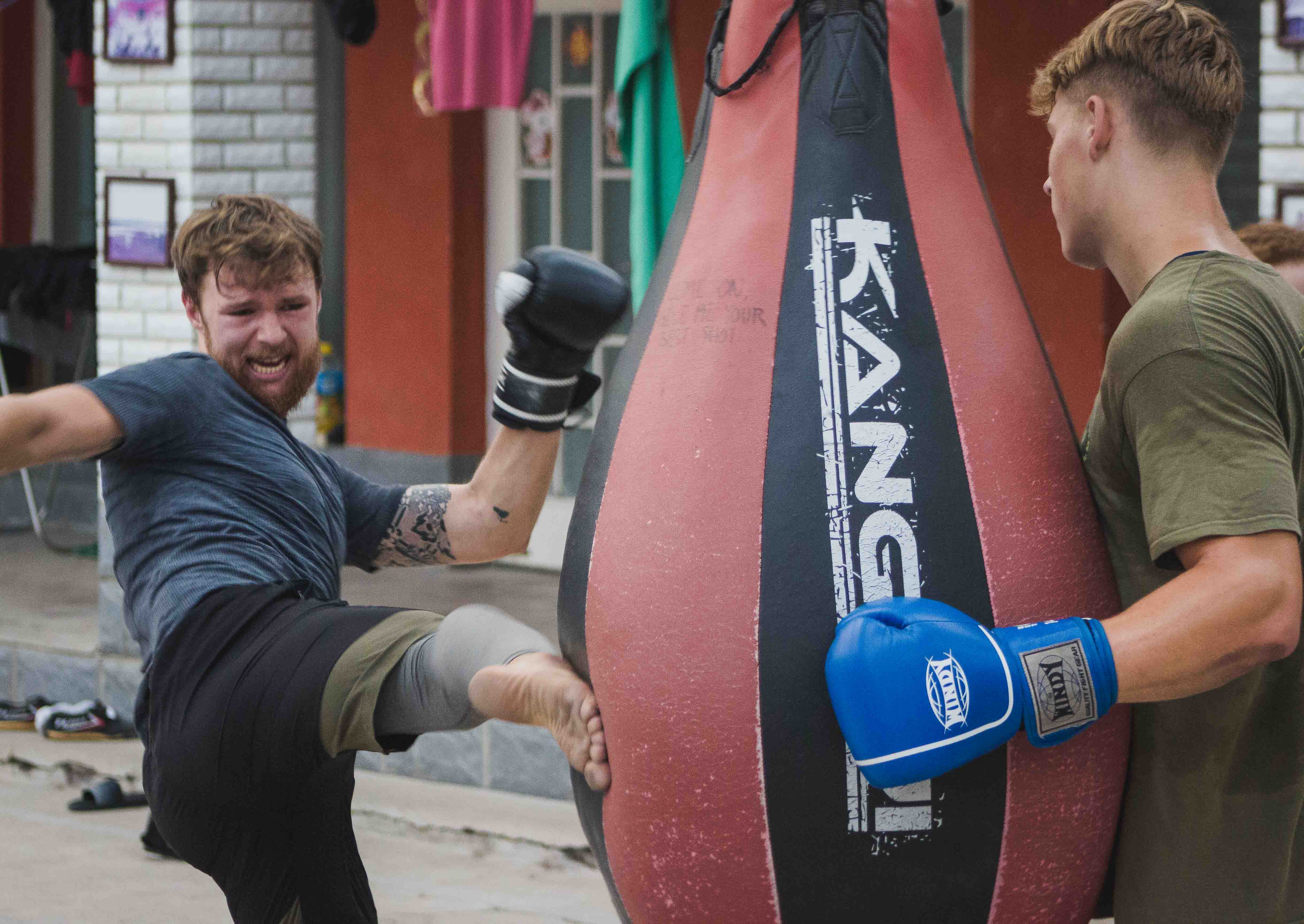 Kicking heavy bag