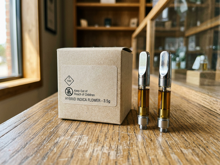 'THC vape cartridges and a vape battery beside a phone open to an online cannabis order page.'
