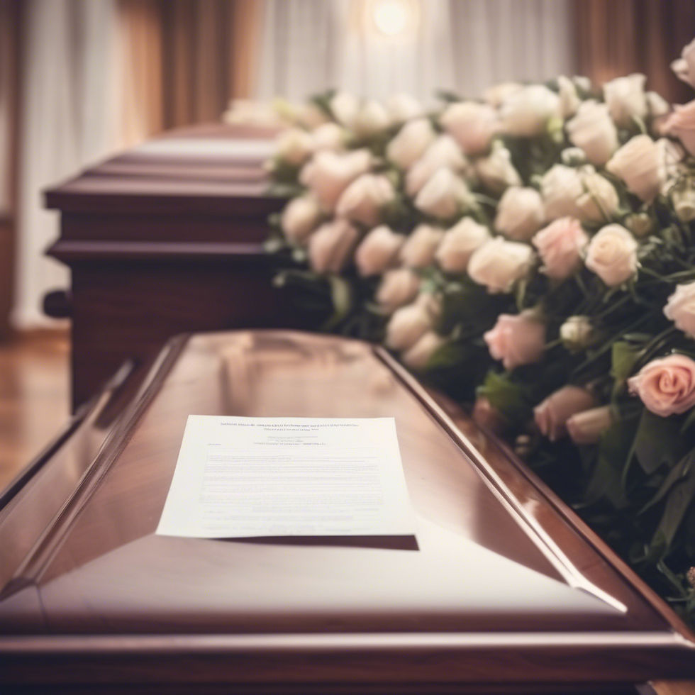 contract focussed in the bottom half of the picture with a coffin and flowers blurred in t