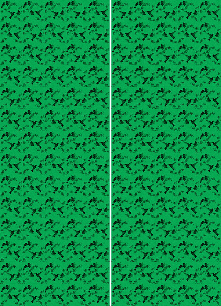 Thumbnail: Green Feathers with Hummingbirds and Flowers Wall Covering