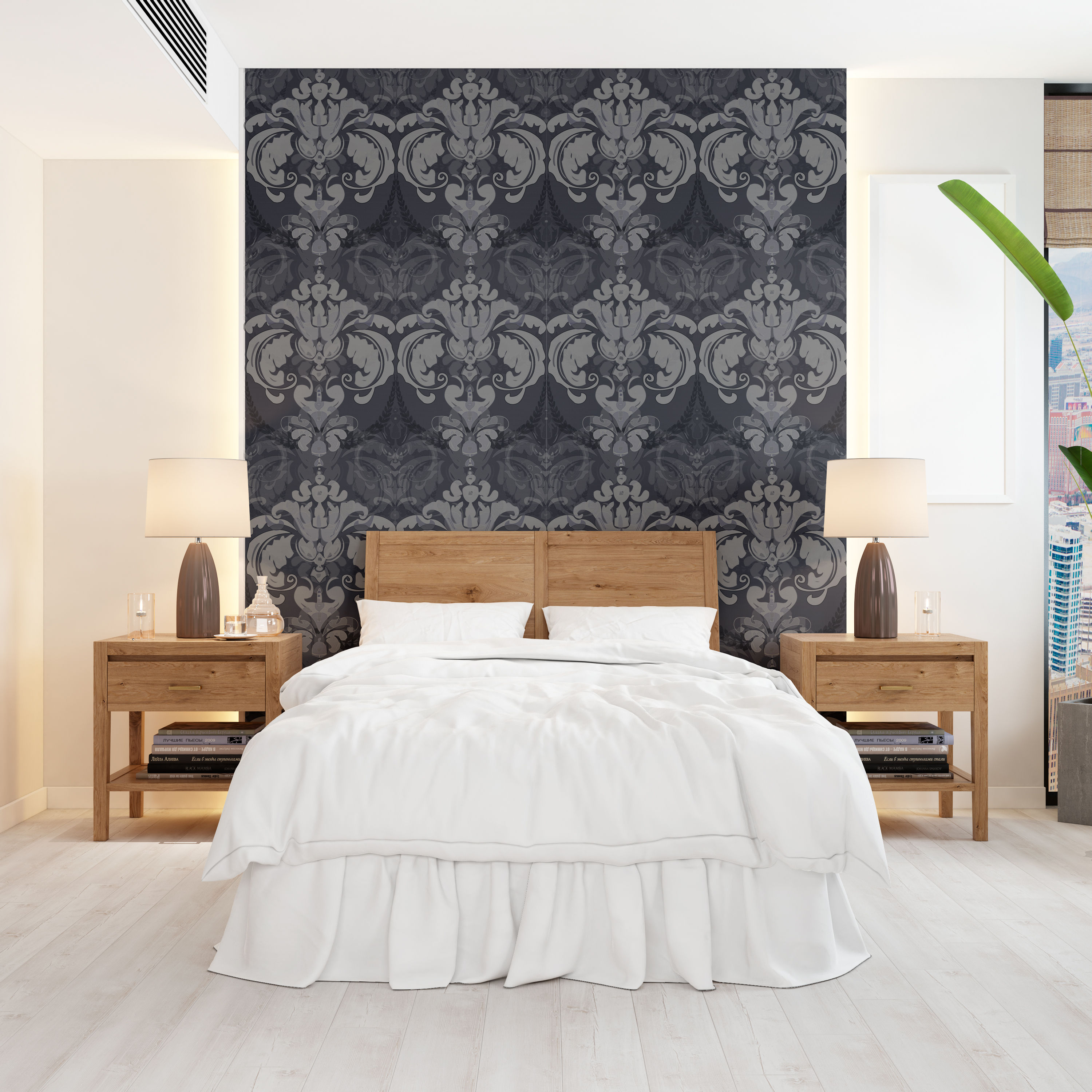 B&W Damask 1 Wall Covering