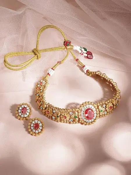 Gold choker necklace set with earrings