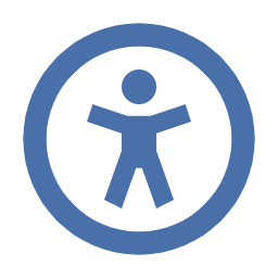 Blue accessibility symbol inside a circle on black background; inclusive design.
