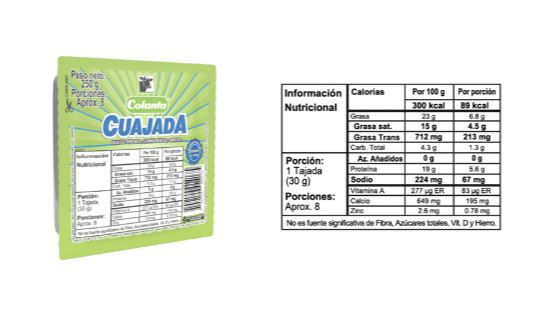 Información nutricional Cuajada x 250 g