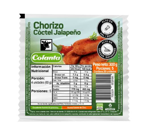Chorizo Tipo Coctel Jalapeño Premium x 300 g