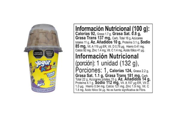 Miniatura: Información nutricional Yogur Kid con Cereal Azucarado x 132 g