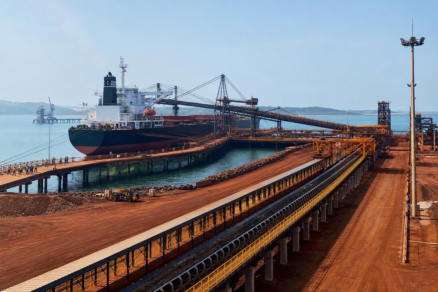Vue d’un port industriel en Guinée lié au projet Simandou