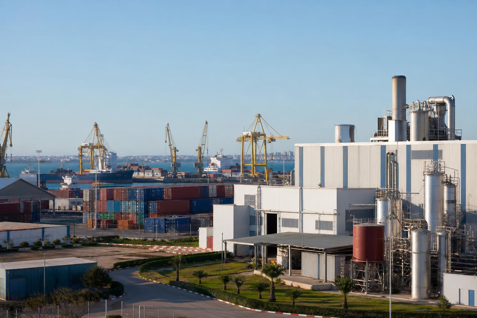 Site industriel en Algérie avec conteneurs et activité logistique