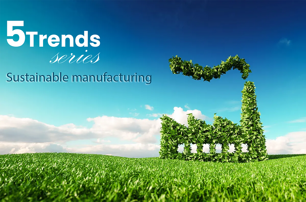 Une structure d'usine entièrement composée de feuilles vertes, sur fond de ciel bleu avec des nuages, représentant des pratiques industrielles respectueuses de l'environnement et une production éco-responsable.